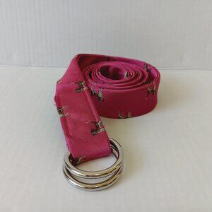J. Crew Women's Pink Silk D-Ring Adjustable Beagle Dog 1.25" Belt Size S/M